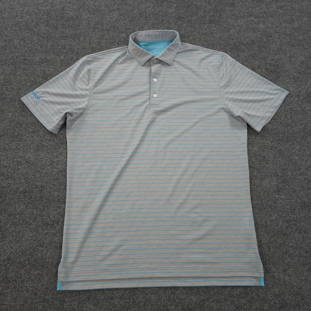 Johnnie O Polo‎ Shirt Mens Large Grey Striped Newton Performance Golfing Prep